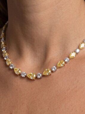 Luxury Lab-Grown Yellow & White Diamond Tennis Necklace in 18K Gold